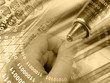 Hand, digits and pen (sepia)