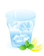 glass with water, lemon, ice and leaves of mint