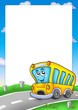 Illustration: Frame with yellow school bus Frame with yellow school bus