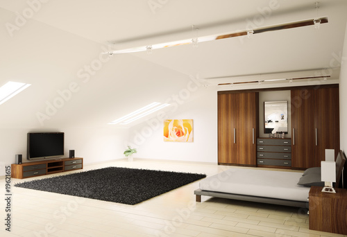 Schlafzimmer dachboden 3d render Schlafzimmer dachboden 3d render