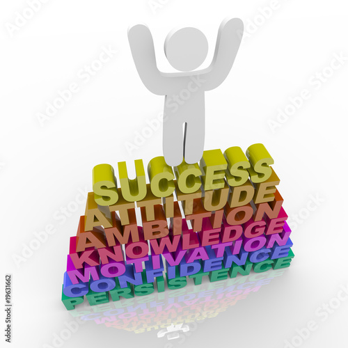 Illustration: Person Celebrating Success - Atop Words Person Celebrating Success - Atop Words