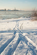 Trace in deep snow to the lighthouse Trace in deep snow to the lighthouse