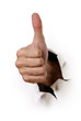 Hand mit Daumen hoch durchbricht Wand Hand mit Daumen hoch durchbricht Wand
