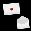 Open/close envelope with wax seal in the shape of heart