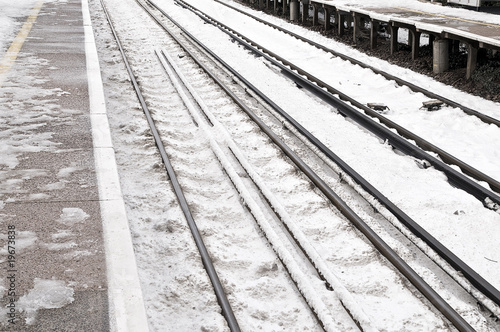 Photo: Snow on rail track Snow on rail track