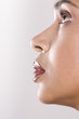 black hair young woman portrait, studio shot
