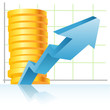 Diagram and arrow with money. Vector illustration. Diagram and arrow with money. Vector illustration.