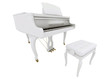 Beautiful white grand piano isolated on white background