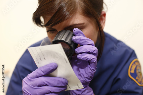 young police officer viewing a fingerprint young police officer viewing a fingerprint