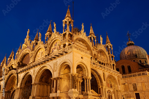 Photo: Basilica di San Marco illuminated at night on Piazza San Marco Basilica di San Marco illuminated at night on Piazza San Marco