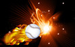 Tennis ball with tail of fire on the move