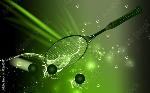 Illustration: A tennis racket and ball placed in a floor A tennis racket and ball placed in a floor