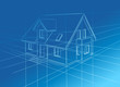 drawing at home on blue background