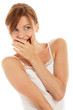 Woman covering mouth with hand