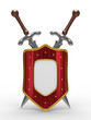 two sword and shield on white background. Isolated 3D image two sword and shield on white background. Isolated 3D image