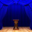 blue velvet curtain and Pedestal