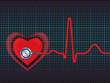 Heart symbol and stethoscope with normal ECG line