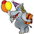 Hippo and Gift - detailed colored illustration