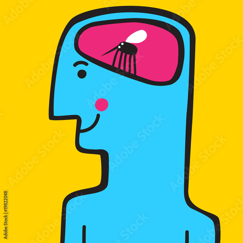 Illustration: Man with mosquito in the brain Man with mosquito in the brain
