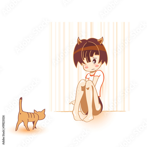 kawaii anime girl. cat in kawaii anime style