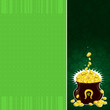 green background with shamrock and  pot with golden coins
