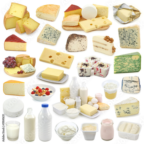 Photo : Dairy products collection isolated on white background Dairy products collection isolated on white background