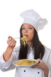 Apprentice chef tasted the homemade dish