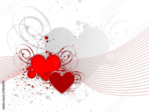 Illustration: Coeurs rouges et lignes rouges sur fond blanc Coeurs rouges et lignes rouges sur fond blanc
