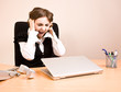 Young businesswoman screaming