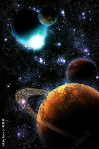 Abstract planet with sun flare in deep space - star nebula again