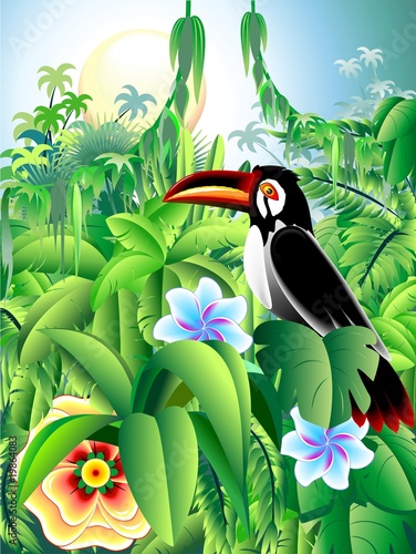 Vettoriale: Sfondo Tropico-Exotic Background-Toucan Tropiques Sfondo Tropico-Exotic Background-Toucan Tropiques