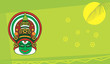 Illustration of Kathakali face in floral greenery