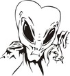 The alien considers the white mouse.