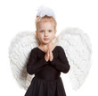 girl with white wings ina  black dress