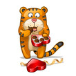 Fun tiger with box of chocolate candies