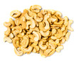 handful of cashew nuts on white background