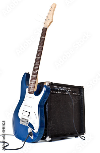 Photo: electric guitar and amplifier isolated on white electric guitar and amplifier isolated on white