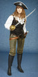 Woman in costume of pirate on a blue background