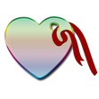 Coeur de verre multicolor avec ruban rouge