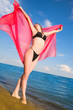 Girl in a black bathing suit