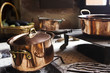 Antique copper cooking pans