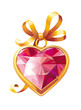 Gold heart shaped pendant with red ruby