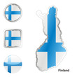 vector flag of finland in map and web buttons shapes