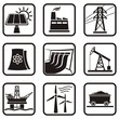 Set energy icons of various ways to produce energy in one color.