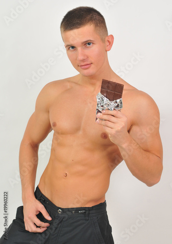 Photo: Sportsmen with chocolate Sportsmen with chocolate