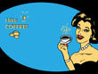 Coffee Lover vector poster with woman and cup of coffee in hand,