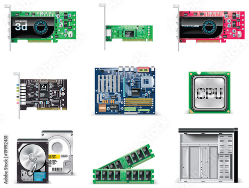 Place Computer Parts on Photo Vector White Computer Icon Set Part 4 Computer Parts Taras