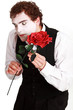 mime holding red rose , Valentine's day concept