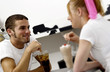 Photo: Couple sharing sodas Couple sharing sodas