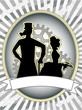 Steampunk product label male and woman with gears abstract